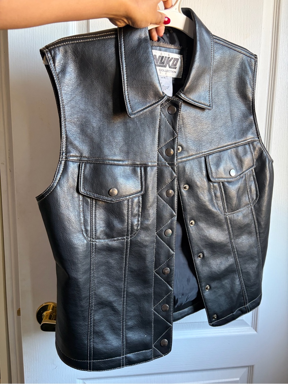Vintage 80s Leather Biker Snap-Front Vest